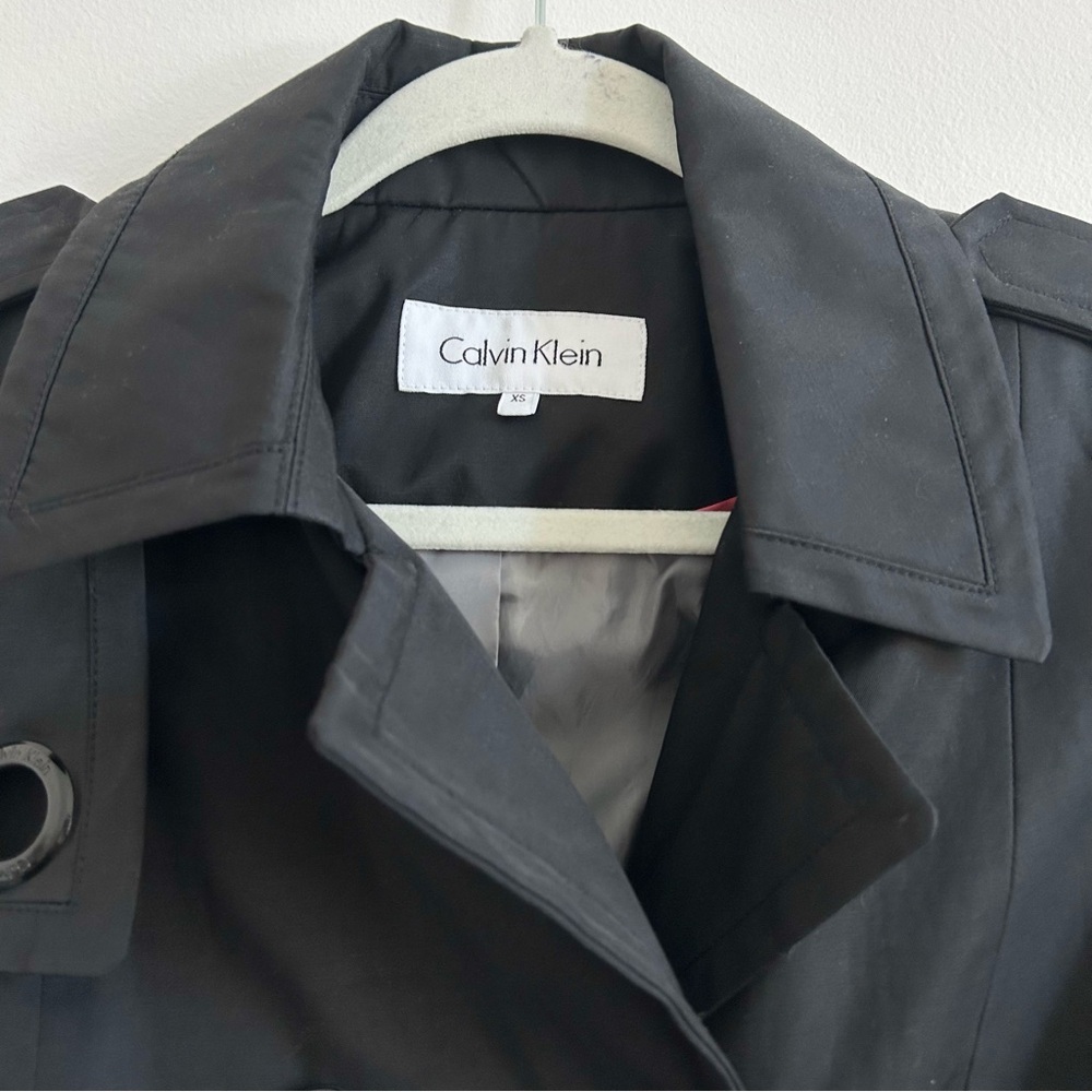 Calvin Klein Womens Double Breasted Coat in Black sz X-Small Classic Lightweight - Picture 2 of 9